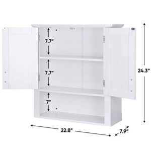 ZENY Hanging Bathroom Cabinet with Doors, Wall Cabinets Over The Toilet, Bathroom Wood Hanging Cabinet, White