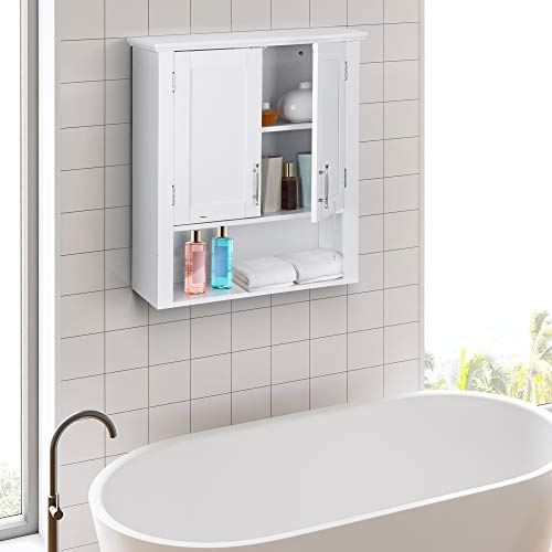 ZENY Hanging Bathroom Cabinet with Doors, Wall Cabinets Over The Toilet, Bathroom Wood Hanging Cabinet, White