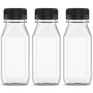 hulless 3 pcs 8 ounce plastic juice bottle drink containers juicing bottles with black lids, suitable for juice, smoothies, milk and homemade beverages