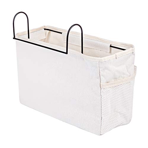 Scakbyer Bedside Caddy, 2PCS Bedside Storage Hanging Bag Bunk Bed Storage Caddy for Dormitory Room, Hospital Bed Rails, Baby Bed, Camp - White