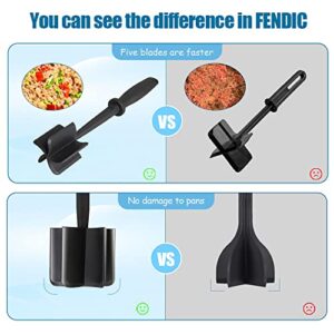 FENDIC Meat Chopper, Heat Resistant Hamburger Chopper, Non Stick Nylon Meat Chopper for Ground Beef, Hamburger meat, Ground Turkey, Ground Beef Smasher & Ground Meat Chopper, Potato Masher - Black…