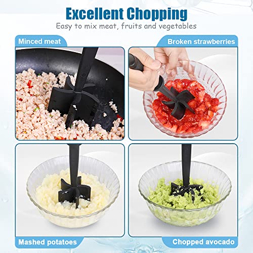 FENDIC Meat Chopper, Heat Resistant Hamburger Chopper, Non Stick Nylon Meat Chopper for Ground Beef, Hamburger meat, Ground Turkey, Ground Beef Smasher & Ground Meat Chopper, Potato Masher - Black…