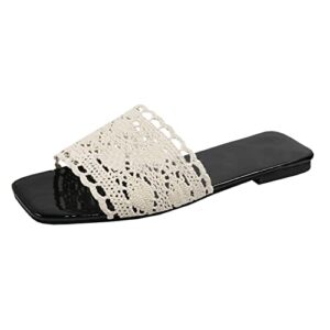 csgrfagr new hollow lace flat bottomed simple one line ladies slippers casual shoes toe sandals for women cute (white, 7.50)
