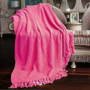home soft things pink throw blanket knitted tweed throw 50'' x 60'', camellia rose, super soft cozy warm comfortable breathable throw for living room chair couch bed sofa bedroom home décor