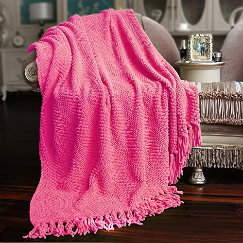 Home Soft Things Pink Throw Blanket Knitted Tweed Throw 50'' x 60'', Camellia Rose, Super Soft Cozy Warm Comfortable Breathable Throw for Living Room Chair Couch Bed Sofa Bedroom Home Décor