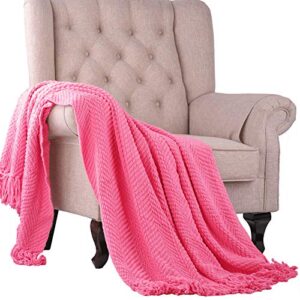 Home Soft Things Pink Throw Blanket Knitted Tweed Throw 50'' x 60'', Camellia Rose, Super Soft Cozy Warm Comfortable Breathable Throw for Living Room Chair Couch Bed Sofa Bedroom Home Décor