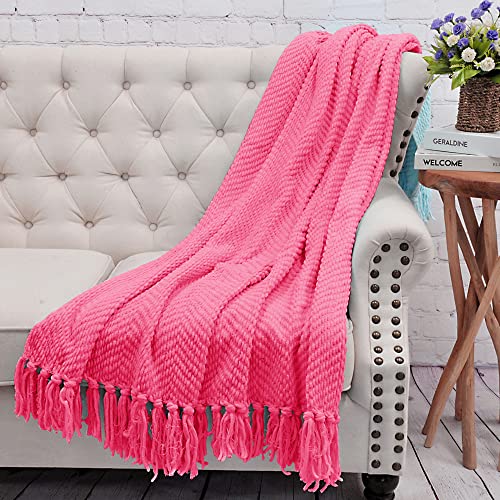 Home Soft Things Pink Throw Blanket Knitted Tweed Throw 50'' x 60'', Camellia Rose, Super Soft Cozy Warm Comfortable Breathable Throw for Living Room Chair Couch Bed Sofa Bedroom Home Décor