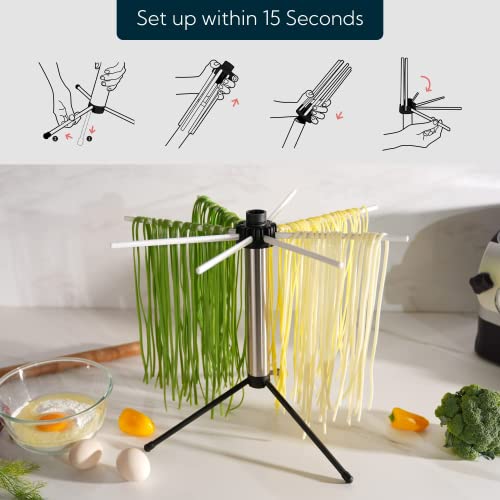 KITCHENDAO Collapsible Pasta Drying Rack, Easy Storage, Quick Set up, Foldable Pasta Dryer Rack, Spaghetti Noodle Hanger, Detachable for Easy to Clean, Rotary Arms, Hold up to 5lbs