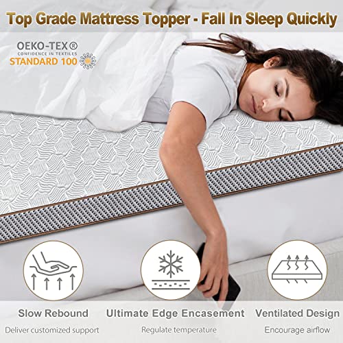 Slybear 3 Inch Memory Foam Mattress Topper Queen - Cooling Gel Mattress Topper for Queen Size Bed with Non-Slip Removable Cover, Pressure Relief Ventilated Mattress Pad for Back Shoulder Pain