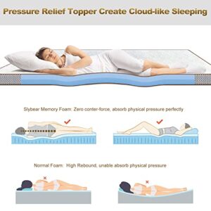 Slybear 3 Inch Memory Foam Mattress Topper Queen - Cooling Gel Mattress Topper for Queen Size Bed with Non-Slip Removable Cover, Pressure Relief Ventilated Mattress Pad for Back Shoulder Pain