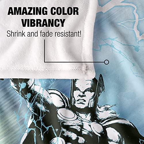 Marvel Thor Blanket, 36"x58", Thor Blue Lightning, Silky Touch Super Soft Throw Blanket