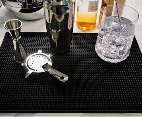 Highball & Chaser Bar Mat 18in x 12in, Thick Durable and Stylish Bar Mat for Spills. Non Slip, Non-Toxic, Service Mat for Coffee, Bars, Restaurants Counter Top (2 Pack, Black)