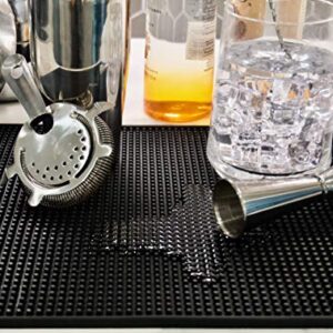 Highball & Chaser Bar Mat 18in x 12in, Thick Durable and Stylish Bar Mat for Spills. Non Slip, Non-Toxic, Service Mat for Coffee, Bars, Restaurants Counter Top (2 Pack, Black)