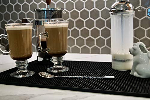 Highball & Chaser Bar Mat 18in x 12in, Thick Durable and Stylish Bar Mat for Spills. Non Slip, Non-Toxic, Service Mat for Coffee, Bars, Restaurants Counter Top (2 Pack, Black)