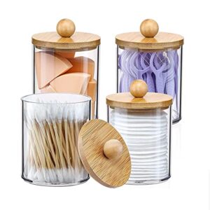 WUBY (4Pcs) Bathroom Jar with Lid, Cotton Ball Holder Bathroom Decorative Container,Holder for Storing Cotton Swabs, Cotton Balls, Dental Floss and Cotton Round Pads