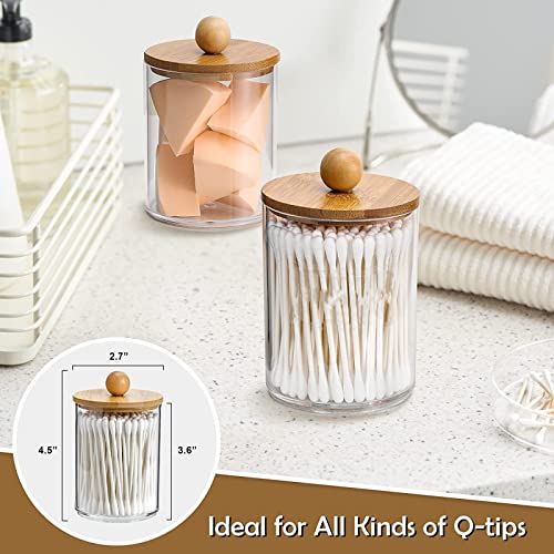 WUBY (4Pcs) Bathroom Jar with Lid, Cotton Ball Holder Bathroom Decorative Container,Holder for Storing Cotton Swabs, Cotton Balls, Dental Floss and Cotton Round Pads