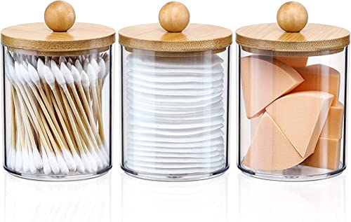 WUBY (4Pcs) Bathroom Jar with Lid, Cotton Ball Holder Bathroom Decorative Container,Holder for Storing Cotton Swabs, Cotton Balls, Dental Floss and Cotton Round Pads