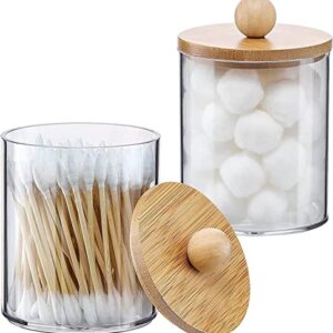 WUBY (4Pcs) Bathroom Jar with Lid, Cotton Ball Holder Bathroom Decorative Container,Holder for Storing Cotton Swabs, Cotton Balls, Dental Floss and Cotton Round Pads