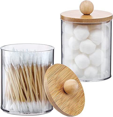 WUBY (4Pcs) Bathroom Jar with Lid, Cotton Ball Holder Bathroom Decorative Container,Holder for Storing Cotton Swabs, Cotton Balls, Dental Floss and Cotton Round Pads