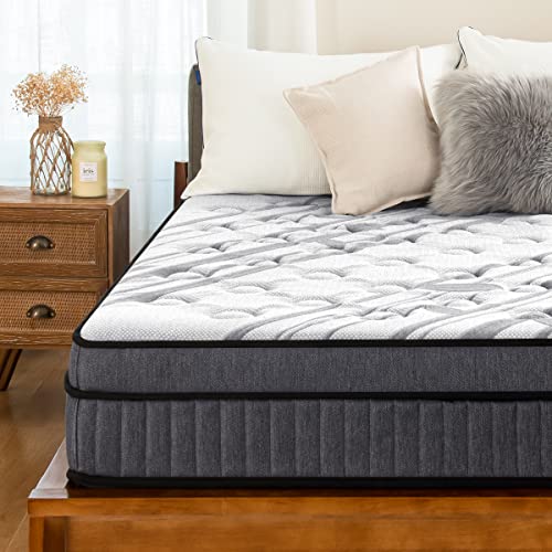 subrtex 10 Inch Hybrid Mattress Queen, Gel Memory Foam and Individual Pocket Innerspring Mattress Bed in a Box, Made in USA, CertiPUR-US, Medium Firm Mattress for Silent Sleep & Pressure Relief Grey