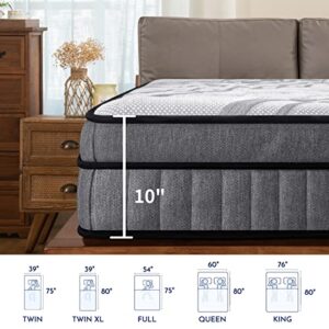 subrtex 10 Inch Hybrid Mattress Queen, Gel Memory Foam and Individual Pocket Innerspring Mattress Bed in a Box, Made in USA, CertiPUR-US, Medium Firm Mattress for Silent Sleep & Pressure Relief Grey