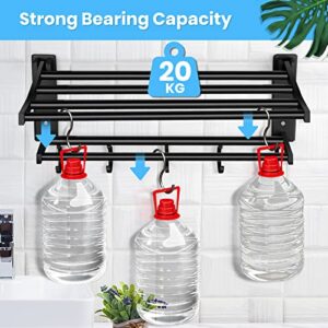 COSIFO Black Bathroom Shelf with Towel Bar and Shower Hooks, 15.5inch Wall Mounted Shower Storage Shelf, Space Aluminum Double Layer Towel Rack Hanger