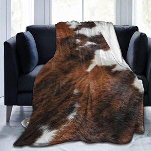 Fleece Blanket Brown and White Cowhide Print Fiber House Flannel Throw Blankets All-Season Throw Warm for Home Lovely 50"x60"