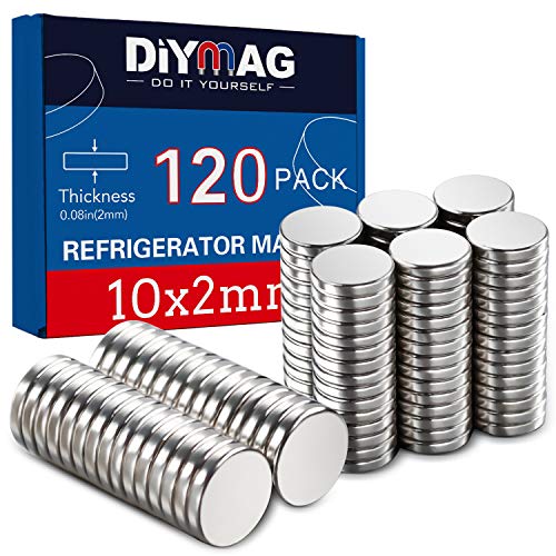 DIYMAG 120Pcs Refrigerator Magnets 10x2mm Premium Brushed Nickel Small Round Cylinder Fridge Magnet, Perfect to use as Office Magnets, Dry Erase Board Magnetic pins, Whiteboard, Map Pins