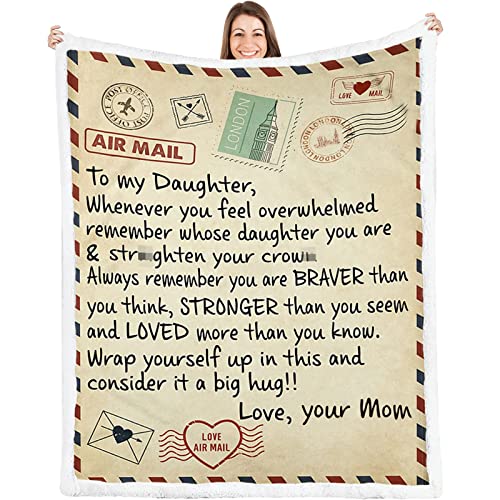 LOVINSUNSHINE Airmail to My Daughter Blanket from Mom Daughter Birthday Gifts Ideas Birthday Gifts for Daughter Adult Daughter Gift from Mom Daughter Gifts for Christmas Sherpa Fleece Blanket 50X60