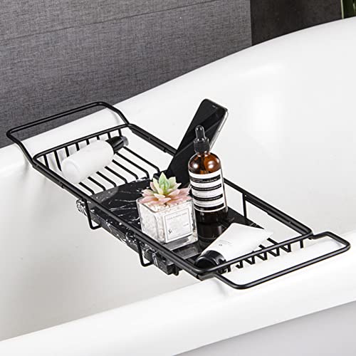 Qabinvoe Bathtub Rack Across Tub Stainless Steel Bathtub Caddy Tray Expandable Non-Slip Bath Organizer Luxury Bath Bath Accessories for Kitchen,Black