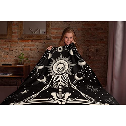 Skull Skeleton Tarot Constellation Star and Moon Throw Blankets Super Soft Fluffy Comfortable Flannel Fleece Cozy Plush Blanket for Couch Bed Travel Gifts 40“x30 XSmall for Pets