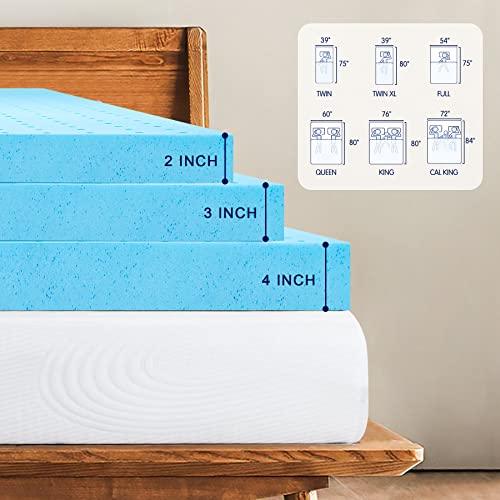 subrtex 2 Inch Memory Foam Mattress Topper Twin Gel-Infused Cooling Pad Pressure Relief Ventilated Bed Mattresses Topper, CertiPUR-US Certified, Blue