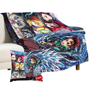 japanese anime flannel blanket 2set, soft lightweight fleece throw blanket with pillowcase warm durable sofa couch decor beding