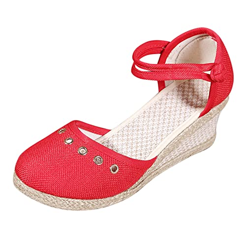 Coerni Women Platform Wedge Sandals Fashion Versatile Braided Buckle Breathable Wedge Sandals Report Sandals for Women (Red, 6.5)