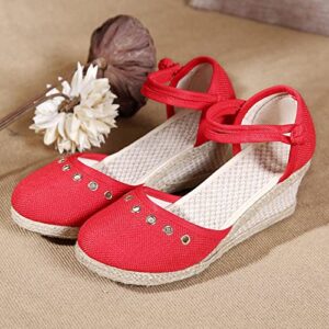 Coerni Women Platform Wedge Sandals Fashion Versatile Braided Buckle Breathable Wedge Sandals Report Sandals for Women (Red, 6.5)