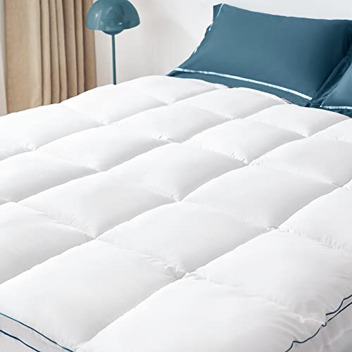 LINSY LIVING Mattress Topper Queen, Extra Thick Pillow Top Mattress Topper, Plush Mattress Pad with 400TC Soft Top Quilted Down Alternative with 8-16 Inch Deep Pocket