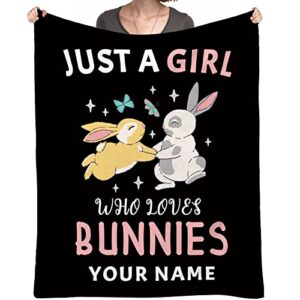 custom bunny blanket gifts for girls boys teens, 40"*50" cute rabbit flannel lightweight fleece soft cozy throws, bed blanket for couch sofa living room