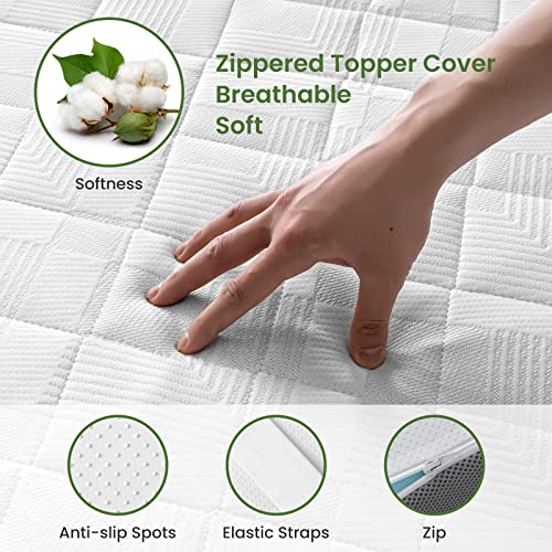 BedStory 4 Inch Memory Foam Cool Gel Mattress Topper Queen Size, Ventilated Fiber-Filled Cover Fitted Topper Soft for Relieving Pressure, Conforming Support