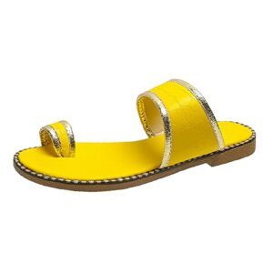 women's slip toe flat slippers large casual beach sandals fuzzy slippers for women with strap (yellow, 6.5)