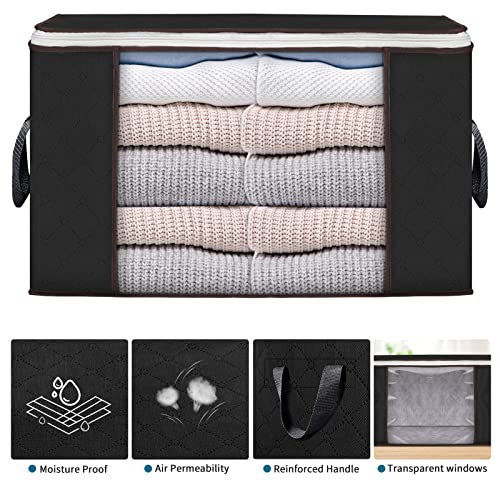 6 Pack 90L Clothes Storage & 4 Pack Underbed Storage Bags, Clothes Storage Bins Foldable Closet Organizers with Durable Handles with Clear Window for Clothes Pillow Blankets Bedding