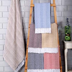 Luxurious Hand Woven Cozy Warm 100% Combed Cotton All Season Indoor Outdoor Light Weight Fade Resistant Couch Chair Bed Throw Blankets Batik 50x60 Inch Set of 2 (Navy)