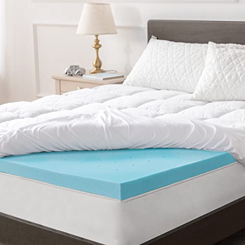 Phantoscope 4 Inch Dual Layer Memory Foam Mattress Topper, Queen Size, 2 Inch Cooling Gel Memory Foam + 2 Inch Cotton Pillow Top Cover, Relieve Hip and Back Pain for Stomach and Side Sleepers