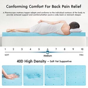 Phantoscope 4 Inch Dual Layer Memory Foam Mattress Topper, Queen Size, 2 Inch Cooling Gel Memory Foam + 2 Inch Cotton Pillow Top Cover, Relieve Hip and Back Pain for Stomach and Side Sleepers