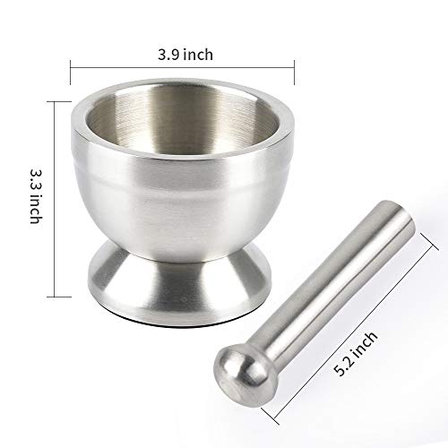 Mortar and Pestle, Sopito 18/8 Stainless Steel Spice Grinder Pill Crusher with Lid for Crushing Grinding Ergonomic Design with Anti Slip Base and Comfy Grip