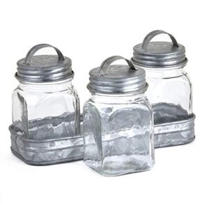 The Lakeside Collection Glass Canisters in Galvanized Tray - Farmhouse Spice Container Set of 3