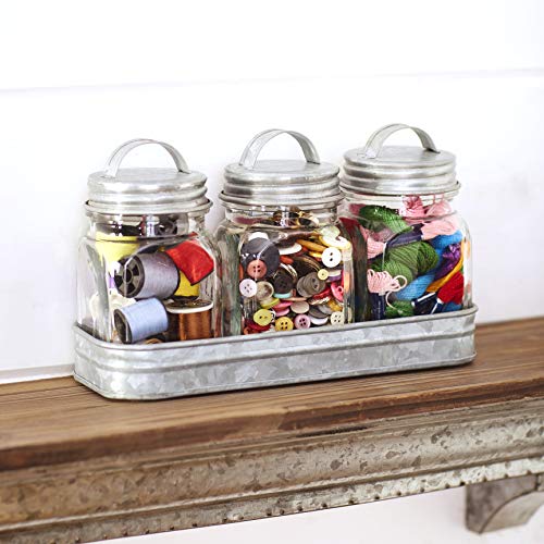 The Lakeside Collection Glass Canisters in Galvanized Tray - Farmhouse Spice Container Set of 3