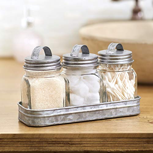 The Lakeside Collection Glass Canisters in Galvanized Tray - Farmhouse Spice Container Set of 3