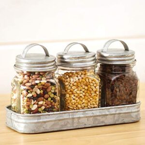 The Lakeside Collection Glass Canisters in Galvanized Tray - Farmhouse Spice Container Set of 3