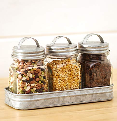 The Lakeside Collection Glass Canisters in Galvanized Tray - Farmhouse Spice Container Set of 3