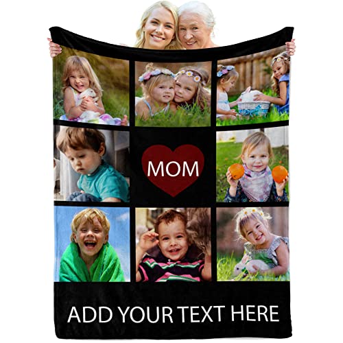 AOUER Custom Photo Text Fleece Throw,Personalized Blanket for Mom & Dad,Perfect Mother's Day Birthday Gifts for Her,Customized Picture Blanket-30x40In